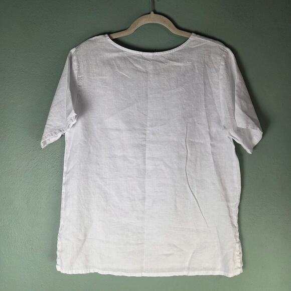 Match Point Womens White Round Neck Short Sleeve Linen Top Lightweight Summer - Picture 2 of 4